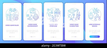 Video game design components onboarding mobile app page screen with concepts Stock Vector