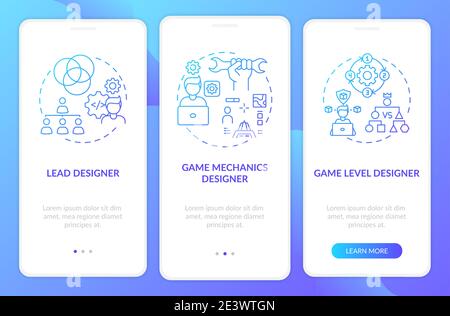 Game designers types onboarding mobile app page screen with concepts Stock Vector