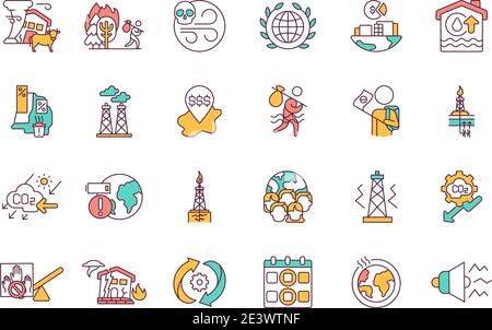 Environmental protection blue RGB color icons set Stock Vector