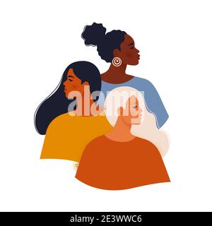 Multi ethnic beauty. Female diverse faces of different ethnicity African, Asian, Chinese, European, Latin American, Arab. Women of different nationali Stock Vector