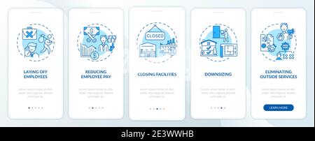 Cost cutting measures onboarding mobile app page screen with concepts Stock Vector