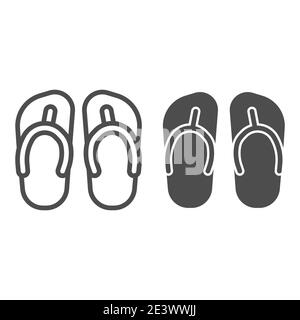 Flip flops line and solid icon, Summer concept, Beach slippers sign on white background, beach footwear icon in outline style for mobile concept and Stock Vector