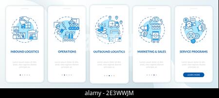 Value chain components onboarding mobile app page screen with concepts Stock Vector