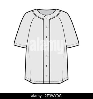 Baseball Jersey Full Button Mock up Template Flat Sketch 