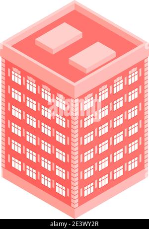 Apartment building of red color. Vector isometric illustration with isolated white background. Stock Vector