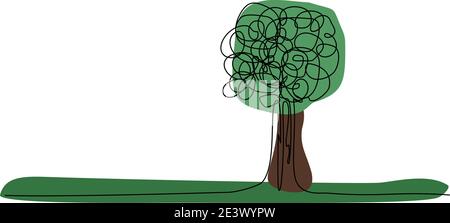 Green tree in one line style for save nature idea Stock Vector