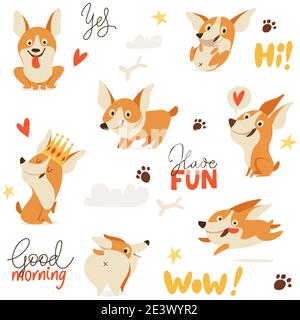 Seamless background with cute welsh corgi dog images for textile or any prints Stock Vector