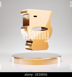 Toilet icon. Yellow Gold Toilet symbol on golden podium. 3D rendered Social Media Icon. Stock Photo