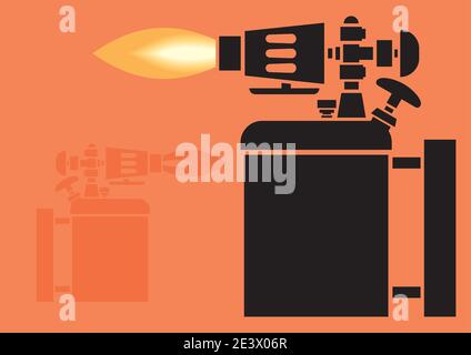 Image of blowtorch. A gas-fired heater. An antique tool for heating objects. Hand tool. Flat blowtorch icon. Stock Vector