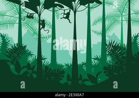 Fun monkeys in jungle scene illustration Stock Vector Image & Art - Alamy