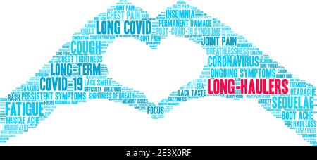 Long-Haulers word cloud on a white background. Stock Vector