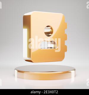 Address Book icon. Yellow Gold Address Book symbol on golden podium. 3D rendered Social Media Icon. Stock Photo