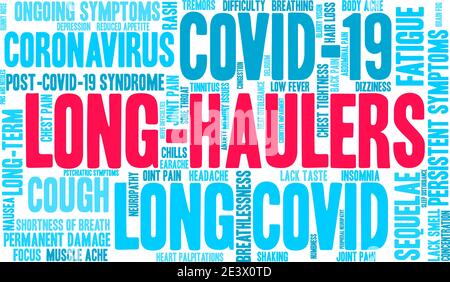 Long-Haulers word cloud on a white background. Stock Vector