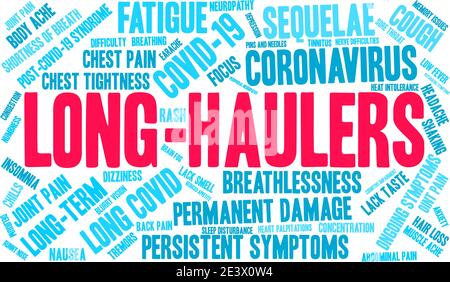 Long-Haulers word cloud on a white background. Stock Vector