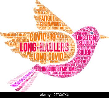 Long-Haulers word cloud on a white background. Stock Vector