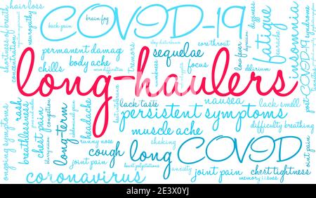 Long-Haulers word cloud on a white background. Stock Vector
