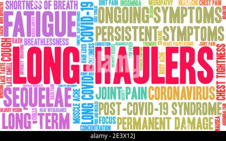 Long-Haulers word cloud on a white background. Stock Vector