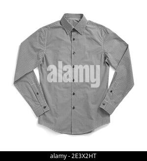 Grey checkered long sleeved shirt isolated on white Stock Photo