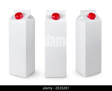White Blank milk or juice package isolated on white with clipping path Stock Photo