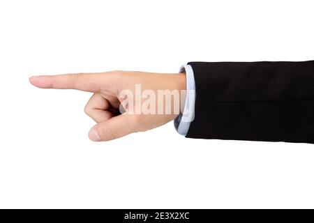 Businessman Pointing to the left side isolated on white with clipping path Stock Photo