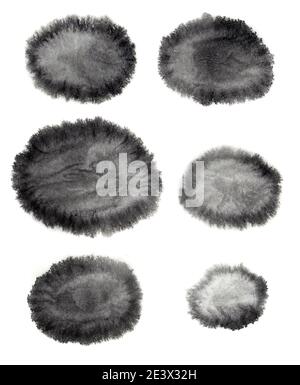 Collection of black watercolor blot isolated on white Stock Photo