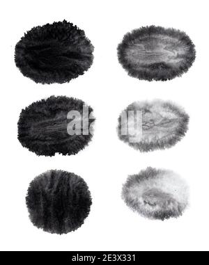 Collection of black watercolor blot isolated on white Stock Photo