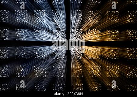 Futuristic technology cyber cube connection world network, computer, fiber virtual optic cables, fibre connection, telecomunications concept backgroun Stock Photo