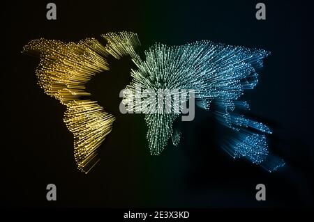 Abstract world map built up by many tiny light spot isolated on black Stock Photo