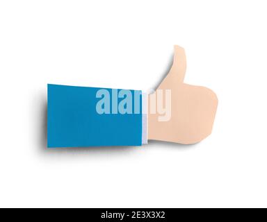 Thumbs up paper craft with shadow on white background Stock Photo