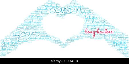 Long-Haulers word cloud on a white background. Stock Vector