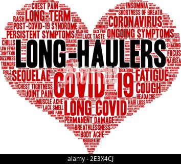 Long-Haulers word cloud on a white background. Stock Vector