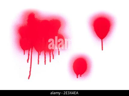 Red color spray paint or graffiti design element isolated on white Stock Photo