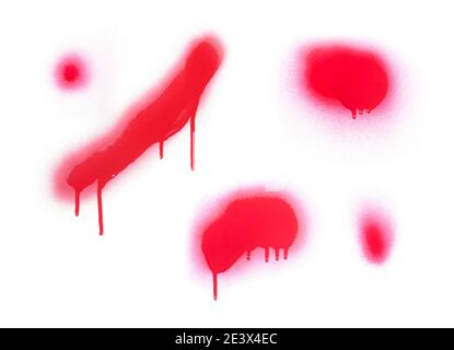 Red color spray paint or graffiti design element isolated on white Stock Photo