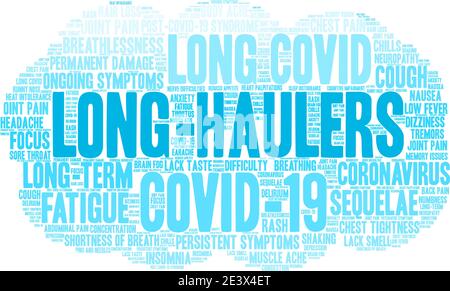 Long-Haulers word cloud on a white background. Stock Vector