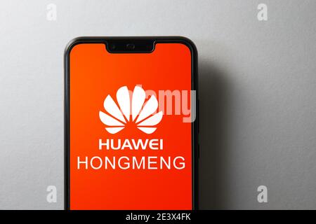 KUALA LUMPUR, MALAYSIA, July 25, 2019: Huawei Mate Nova 3i showing Hongmeng OS symbol. U.S. companies began to curb sales to Chinese telecom Huawei Stock Photo