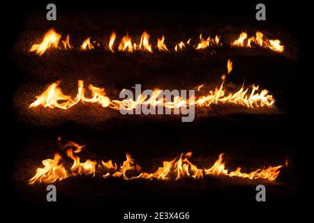 Set of Fire Flames design elements isolated on black background Stock Photo