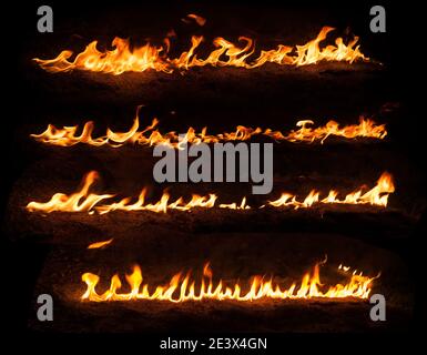 Set of Fire Flames design elements isolated on black background Stock Photo
