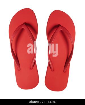 Red Flip Flops Isolated on White Background Stock Photo