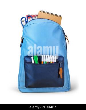 School bag backpack with notebooks isolated on white Stock Photo