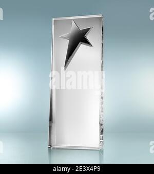 Glass trophy with star shape on white background Stock Photo
