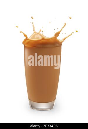 Milk tea splash from a glass isolated on white background Stock Photo
