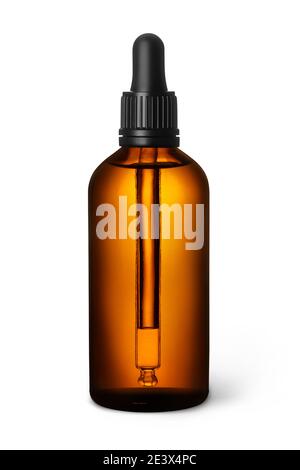 Amber glass dropper bottle mockup isolated on white background Stock Photo