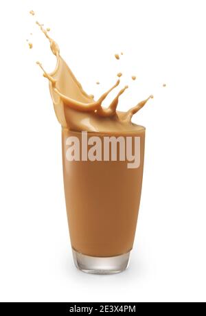 Milk tea splash from a glass isolated on white background Stock Photo