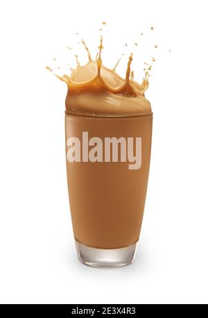 Milk tea splash from a glass isolated on white background Stock Photo