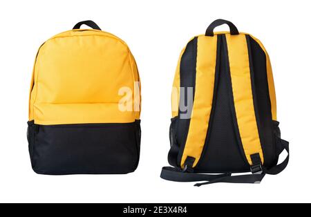 Yellow backpack front and back view isolated on a White Stock Photo
