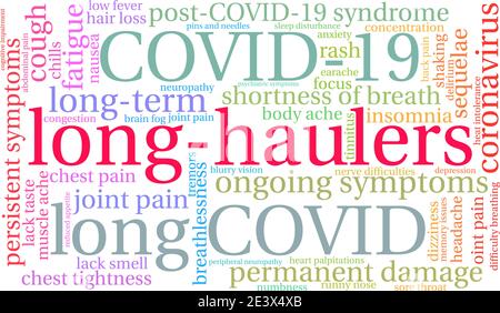 Long-Haulers word cloud on a white background. Stock Vector