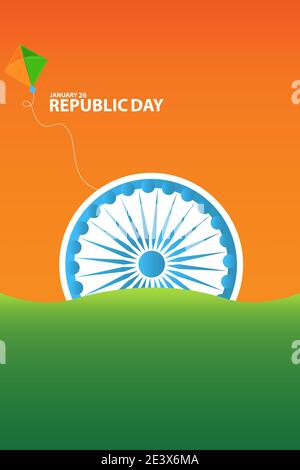 Indian Republic day concept with text 26 January. Republic day celebration poster background Stock Vector