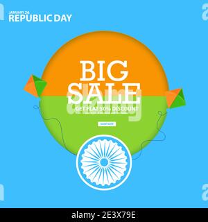 Vector illustration of 26th January Republic Day Celebration India. Big Sale Advertising Designs Stock Vector