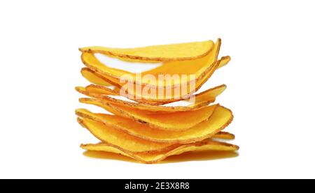 Keripik singkong or Cassava chips . Keripik singkong is a traditional snack in Indonesia isolated on white backgrounds Stock Photo
