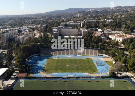 General overall view of Drake Stadium and Marshall Field on the campus of UCLA, Saturday, Jan. 16, 2021, in Los Angeles. The stadium, opened in 1969, Stock Photo